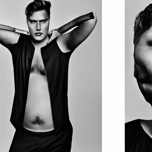 Prompt: editorial photograph of a plus-size male model, editorial story, Vogue Italy, editorial photography