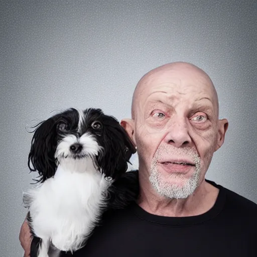 Image similar to worlds ugliest man with his ugly dog, studio photography