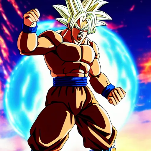 Image similar to an orangutan in dragon ball z going ultra instinct, 4 k, hyper realistic, dslr, high resolution, landscape, beautiful, anime, super saiyan, ultra instinct