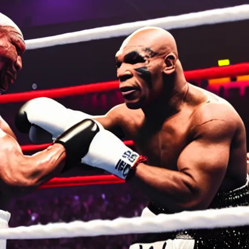 Image similar to dababy and mike tyson in a boxing ring 4 k quality super realistic