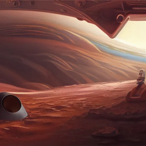 Image similar to a painting of the first day of Elon Musk on Mars, intricate, elegant, digital painting, concept art, smooth, sharp focus, illustration,