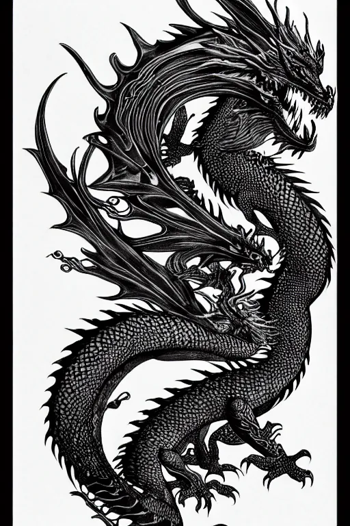 Image similar to dragon, black ink on paper, trending on artstation, beautiful, intricate, detailed