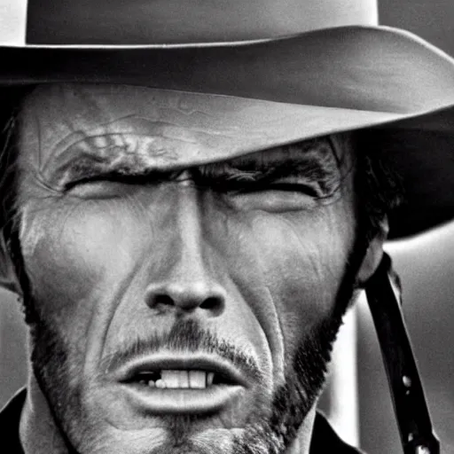 Prompt: clint eastwood squinting at high noon in the style of a clint eastwood movie, the good, the bad and the ugly, clint eastwood, steven seagal, bud spencer, donald trump, glory days, patriotism