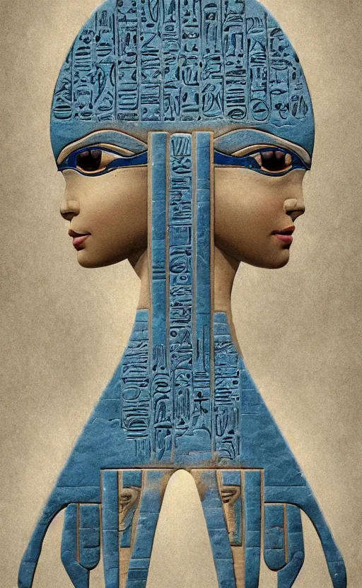 Prompt: egyptian hieroglyphs, flat, soft grey and blue natural light, intricate, digital painting, artstation, concept art, smooth, sharp focus, illustration, art by greg rutkowski and luis rollo and uang guangjian and gil elvgren, symmetry!