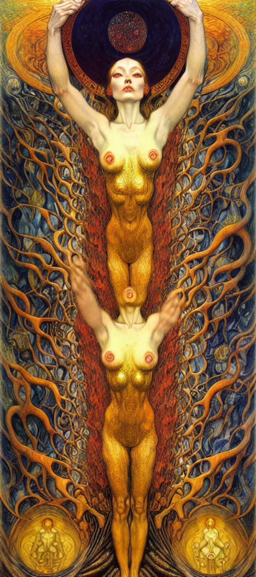 Image similar to Divine Chaos Engine by Karol Bak, Jean Delville, William Blake, Gustav Klimt, and Vincent Van Gogh, symbolist, visionary