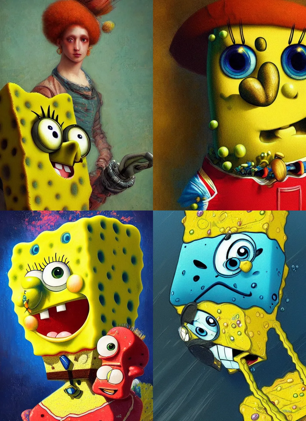 Prompt: A beautiful portrait of Spongebob, frontal, digital art by Eugene de Blaas and Ross Tran, vibrant color scheme, highly detailed, in the style of romanticism