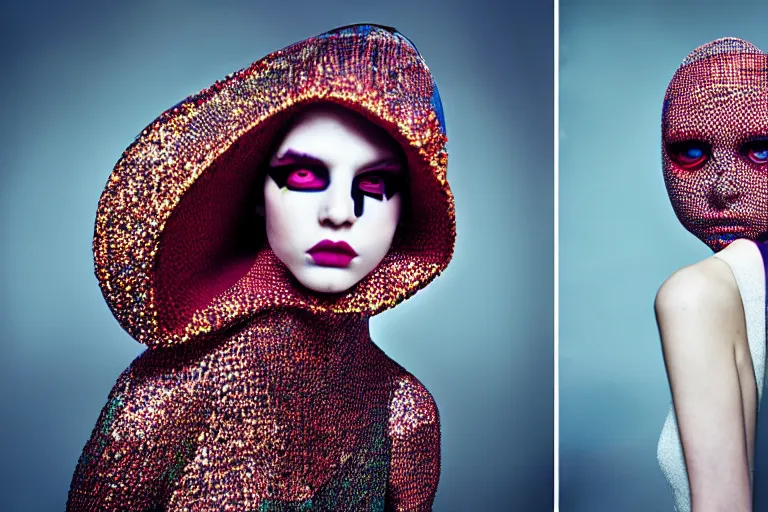 Prompt: fashion editorial photography in a world inspired by damien hirst