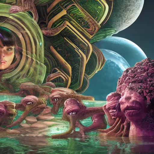 Image similar to river lush alien cinematic geometric 8 k sharp focus sacred by moebius, andreas franke, james christensen, victo nagi, artgerm