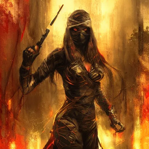 Prompt: a ninja silently waits for you by raymond swanland, highly detailed