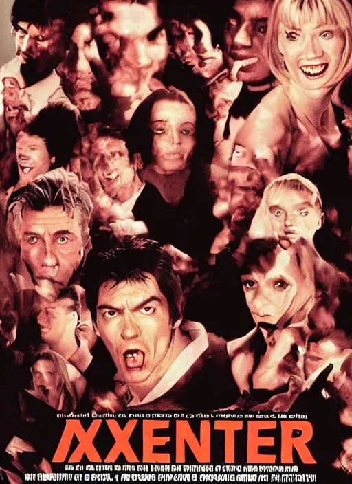 Image similar to an ExistenZ (1999) movie poster composed entirely of Flesh and human teeth, highly detailed