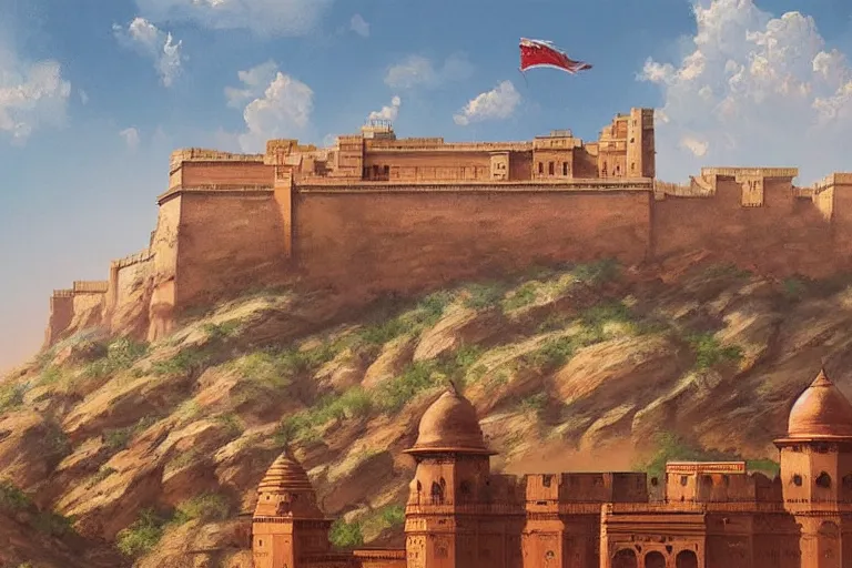 Image similar to painting of Mehrangarh Fort, art by artgerm and greg rutkowski and magali villeneuve