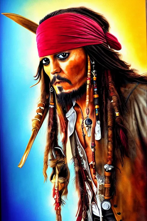 Prompt: photorealistic, highly detailed, Jack Sparrow in a casino, piña colada