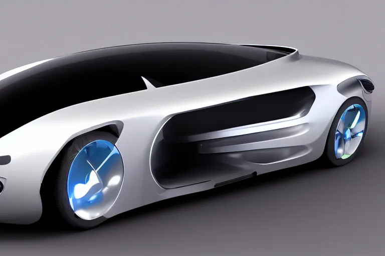 Prompt: A futuristic car designed by Apple Inc., iPhone design, Apple Inc design, studio photo, 3d concept