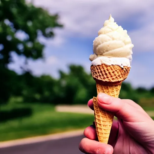 Prompt: a photo of an ice cream cone with hair and teeth