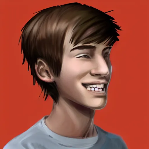 Image similar to sketch of a teenage boy with very short side part hair and a smile, trending on artstation