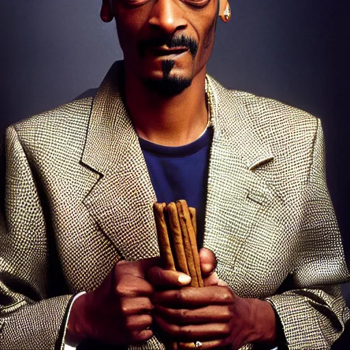 Prompt: Snoop Dogg holding a hemp cigar for a 1990s sitcom tv show, Studio Photograph, portrait, C 12.0