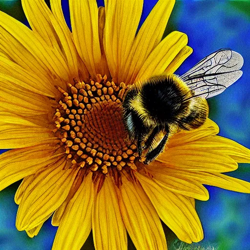 Image similar to flower with bee on it, digital art,