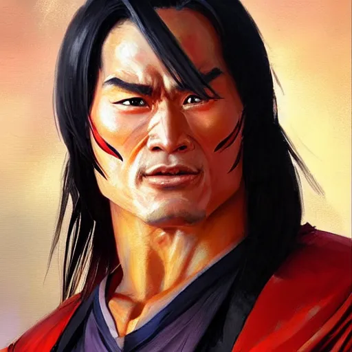 Image similar to greg manchess portrait painting of liu kang from mortal kombat as overwatch character, medium shot, asymmetrical, profile picture, organic painting, sunny day, matte painting, bold shapes, hard edges, street art, trending on artstation, by huang guangjian and gil elvgren and sachin teng