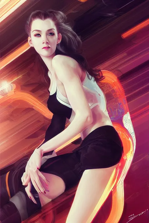 Prompt: portrait beautiful female formula one racer, wearing formula one racer uniform, sitting on a formula one car, ssci-fi, fantasy, intricate, very very beautiful, elegant, human anatomy, neon light, highly detailed, digital painting, artstation, concept art, soft light, smooth, sharp focus, illustration, art by tian zi and WLOP and alphonse mucha