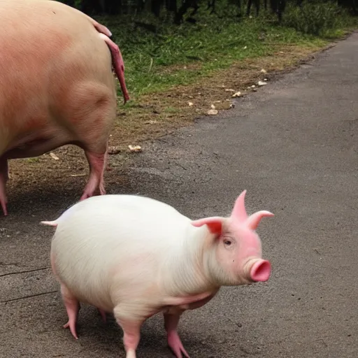 Image similar to ckicken standing on top of a pig