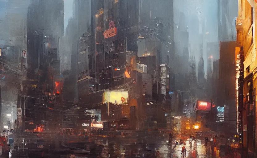 Image similar to a painting of an american city trending on artstation in the style of greg rutkowski