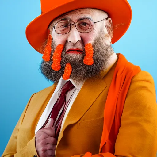 Image similar to UHD candid photo of two Rabbis with orange skin, accurate faces, UHD, photorealistic, correct faces, photo by Annie Leibowitz