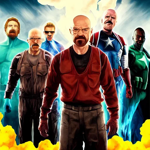 Prompt: walter white joins the avengers, promo poster, movie poster