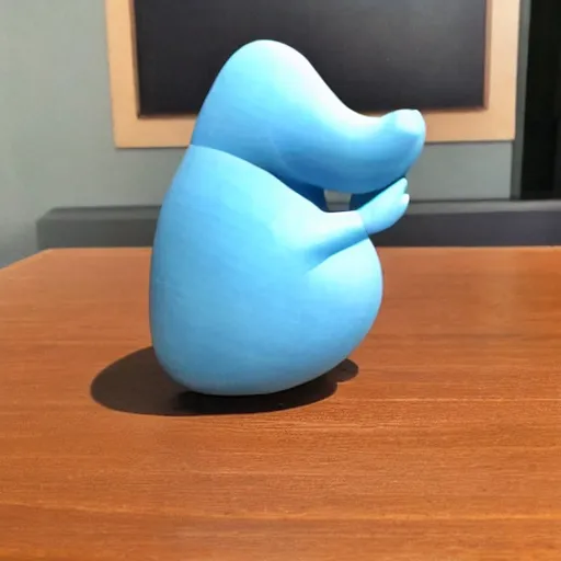 Image similar to a small wooden hippo with a blue epoxy body and wood, an abstract sculpture by jean arp, behance, mingei, biomorphic, henry moore, sketchfab