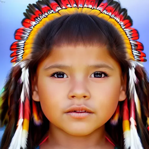 Image similar to portrait of native american 7-year-old girl with head dress in the style of artgerm, wlop, digital art, close-up, insanly detailed