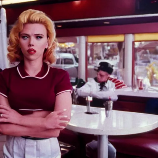 Image similar to a still of Scarlett Johansson as a waitress at the double r diner in Twin Peaks (1990)