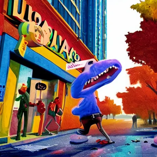 Prompt: Toronto urban stabbings tour guide, dramatic cinematic still of a Canadian being stabbed in colorful illustration by Pixar