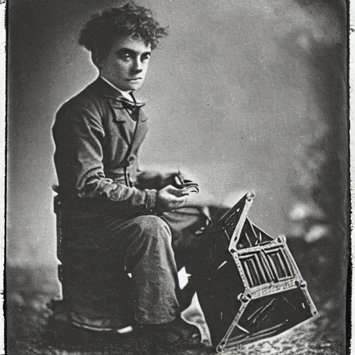 Prompt: 1 8 8 5 photo of a riveted companion!! cube!! from portal 2, cute heart, daguerrotype, high quality