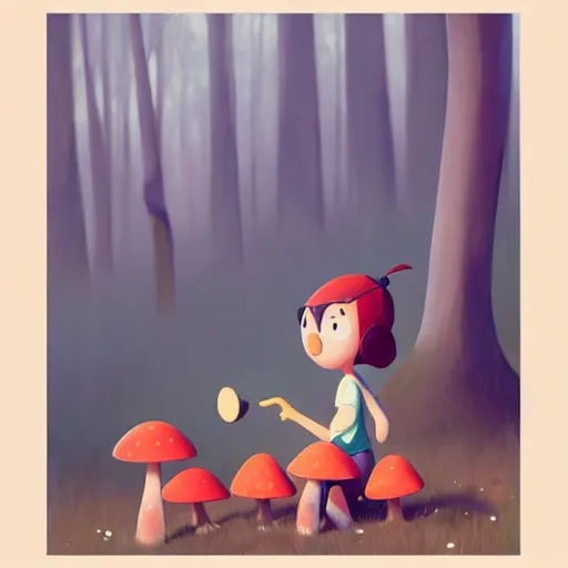 Prompt: goro fujita ilustration girl picking mushrooms in the forest, painting by goro fujita, sharp focus, highly detailed, artstation