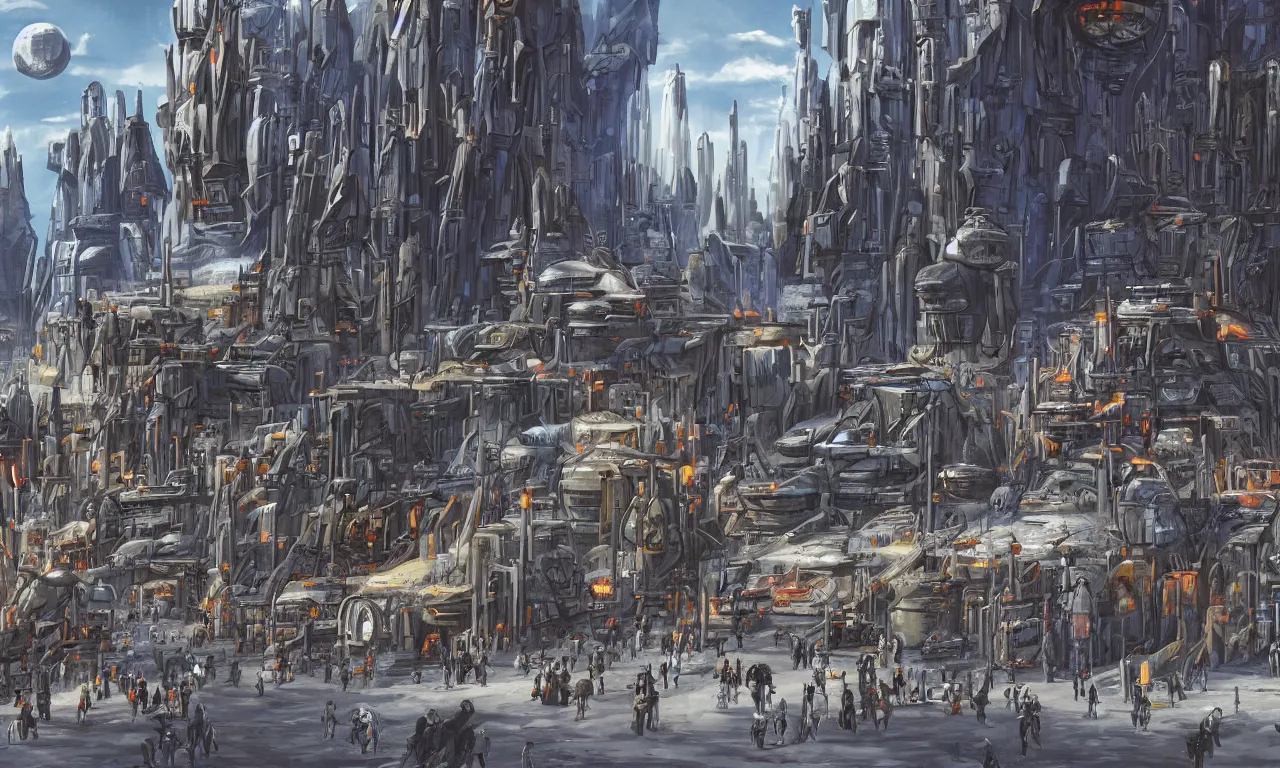 Prompt: street level scene of star wars city, by greg rutowski, stunning atmosphere