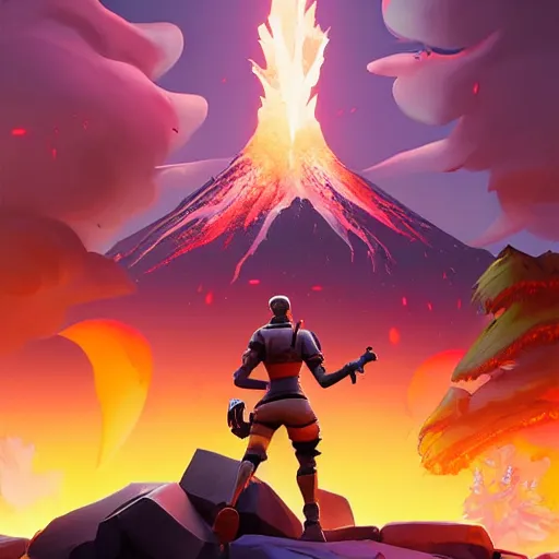 Prompt: fortnite volcano event by greg rutkowski