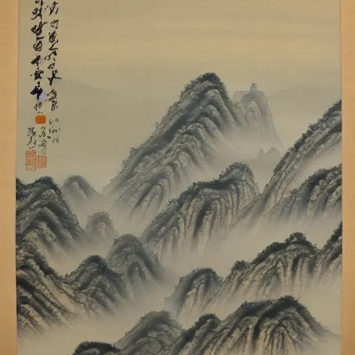 Prompt: ethereal god in a misty mountain valley, chinese painting