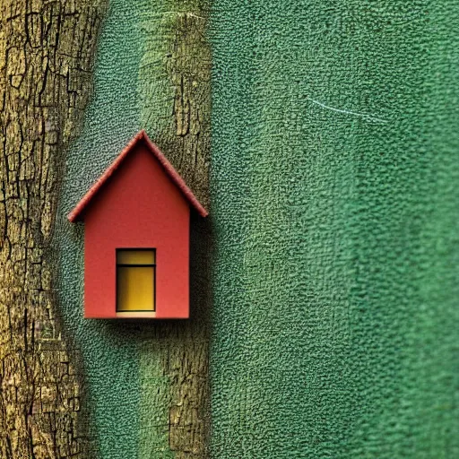 Image similar to an award paper art of a house in the forest, macro photography, ambient light