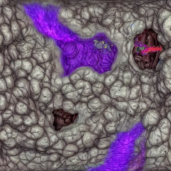 Prompt: detailed shot of inside a cavernous living stomach of a goddess, the walls purple and pulsing, lots of acid pooling up on the floor, digesting and dissolving a small dragon as it thrashes in acid, food pov, micro pov, vore, digital art, furry art, anthro art, high quality, 8k 3D realistic, macro art, micro art, Furaffinity, Deviantart, Eka's Portal, G6