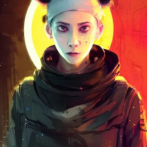 Image similar to a pale skinny white young girl with black hair, the hime cut, 1 8, in a black hoodie, and a cat, apex legends character, digital illustration portrait design, by android jones and greg rutkowski, retrowave color scheme, detailed, cinematic lighting, wide angle action dynamic portrait