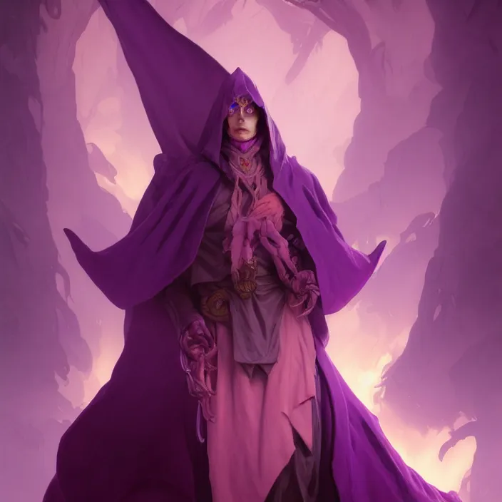 Image similar to excellent painted portrait of the purple cloaked lich, character artwork, 8k resolution artwork, trending on artstation, octane render, art by Brom and greg rutkowski and alphonse mucha and craig mullins and James Jean and Andrei Riabovitchev and Marc Simonetti and peter mohrbacher
