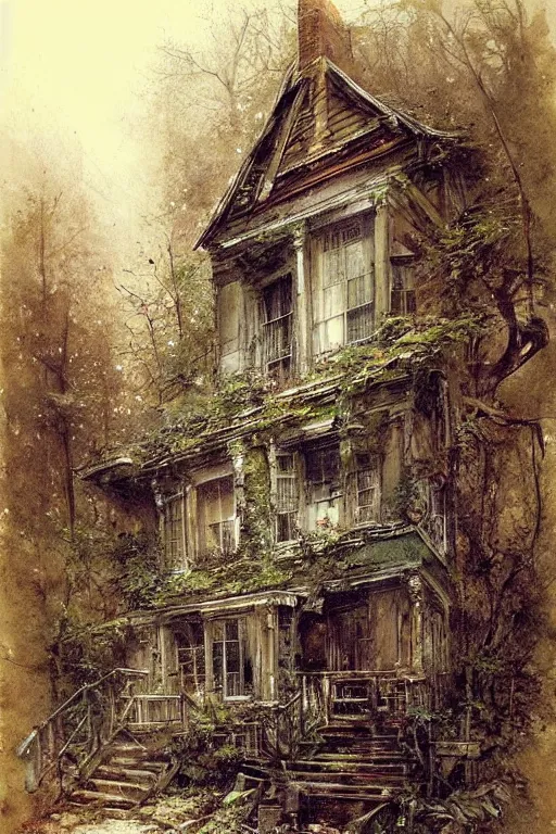 Prompt: (((((a ramshackle manhattan brownstone deep in the forest, completely overgrown))))) by Jean-Baptiste Monge!!!!!!!!!!!!!!!!!!!!!!!!!!!