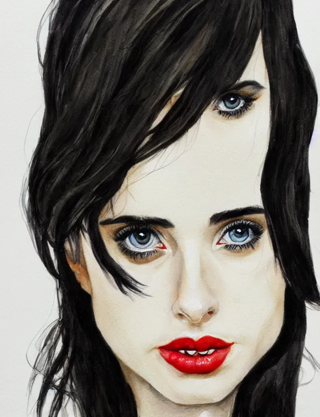 Prompt: portrait of a young krysten ritter as the black widow from marvel, beautiful eyes, aquarelle, realistic painting, freckles, 1 / 4 headshot