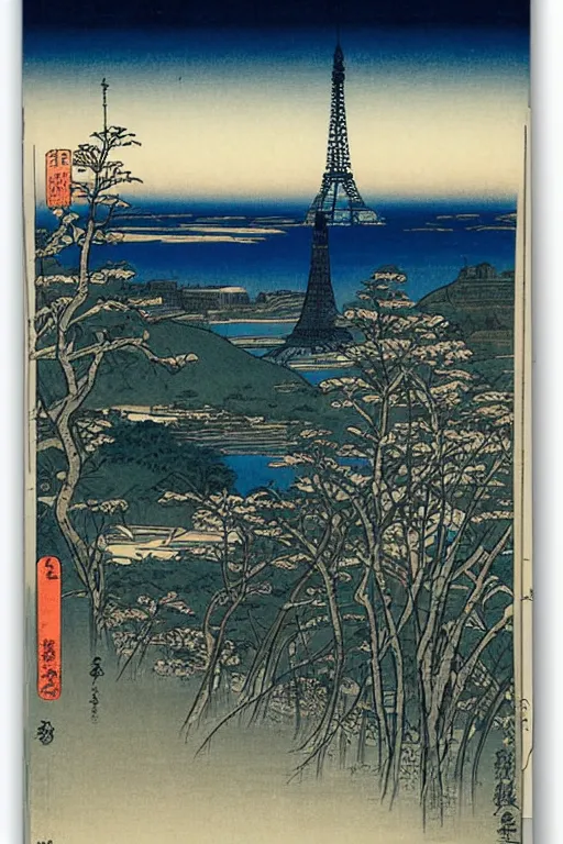 Prompt: effel tower by hiroshige utakawa