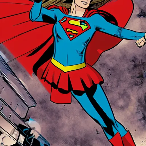 Prompt: in the style of rafael albuquerque comic art, supergirl saving the day.