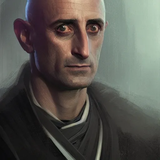 Prompt: A portrait of mark strong as a sith acolyrte in star wars, art by greg rutkowski, matte painting, trending on artstation