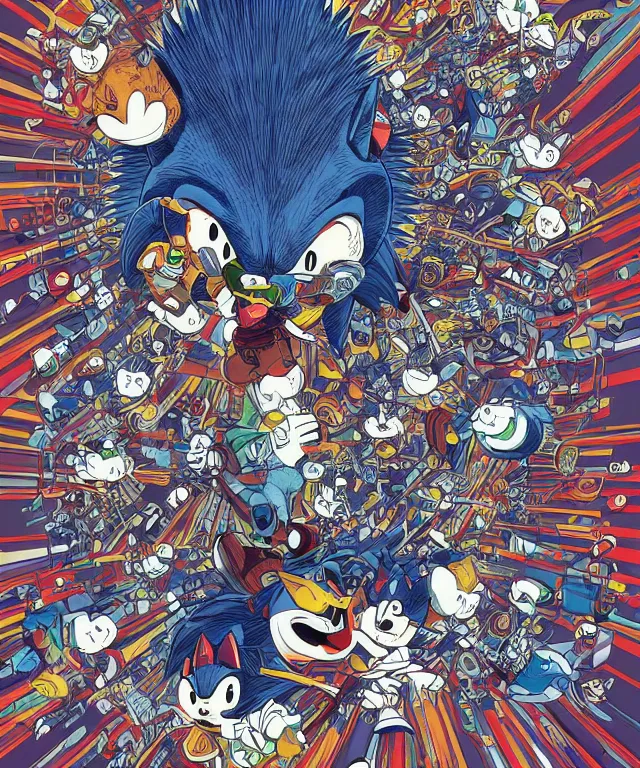 Image similar to sonic the hedgehog illustration, art by shintaro kago and victo ngai