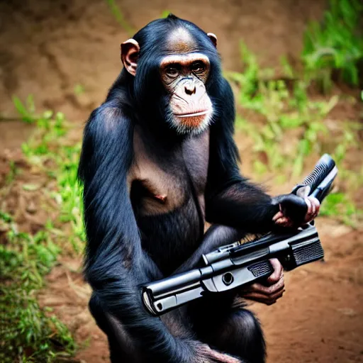 Image similar to “ chimpanzees with guns, 4K”