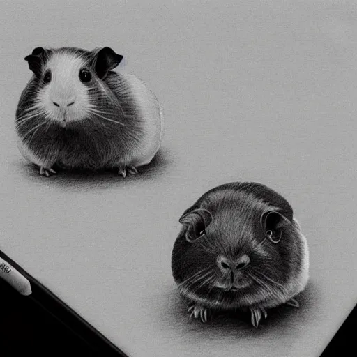 Prompt: guinea pigs using computers, pencil drawing, detailed, hyper-detailed