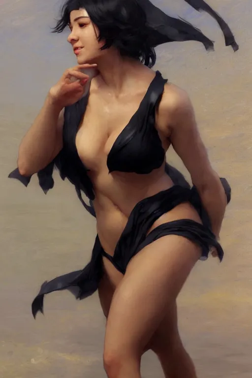 Prompt: nami, short blonde black hair, bikini, digital art from artstation by ruan jia and mandy jurgens and artgerm and william - adolphe bouguereau