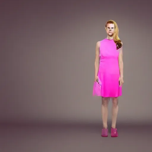 Prompt: Walter White wearing a pink dress, full-body photoshoot